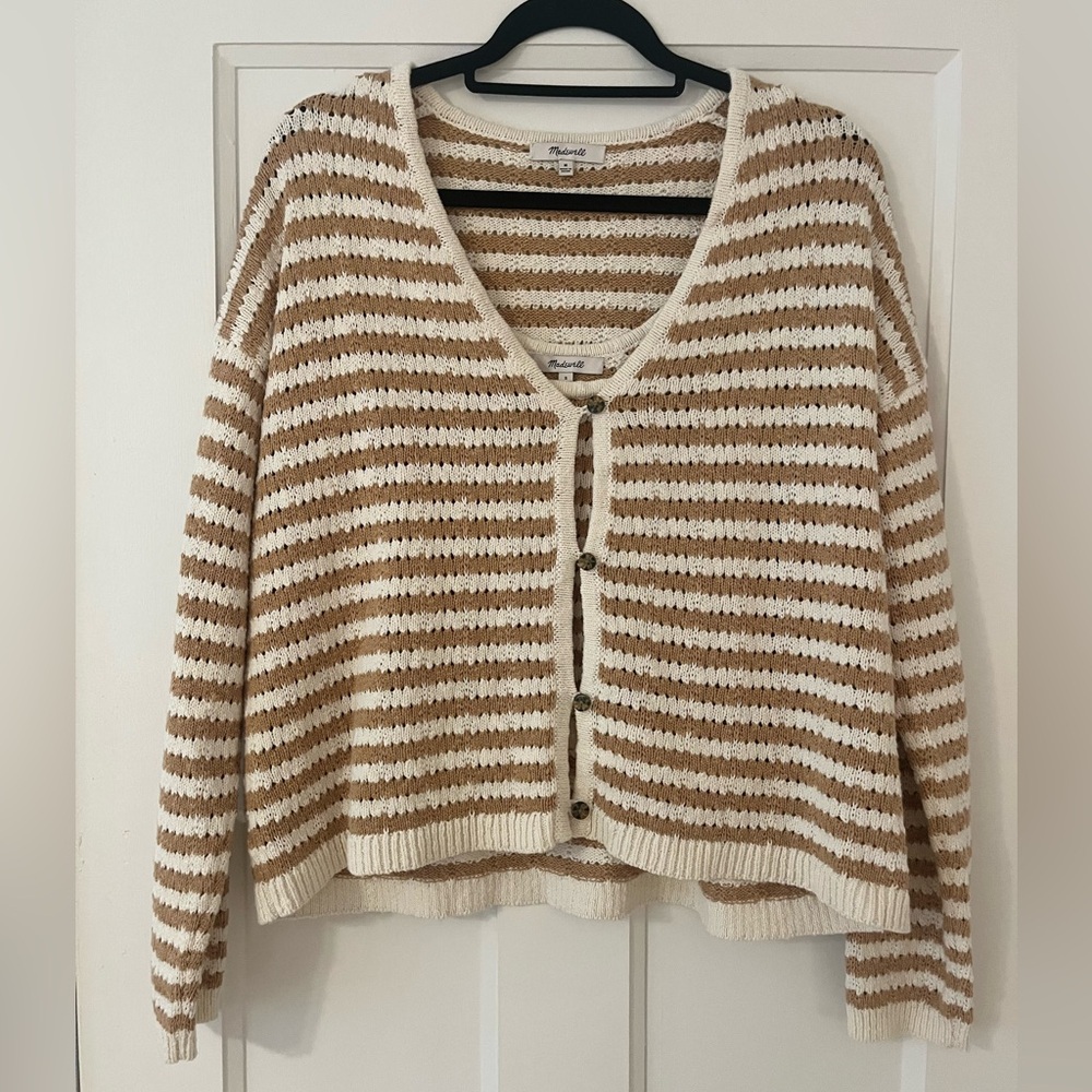Madewell Cream and Brown Striped Cardigan